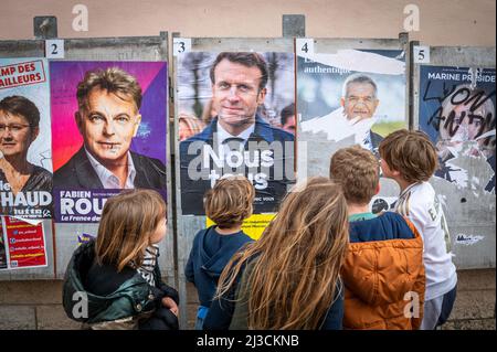 Lyon - Rhone Alpes Auvergne - Frankreich - 06. April 2022 - Ansicht der französischen Kandidaten für die Präsidentschaftswahlen 2022 Stockfoto