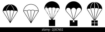 Symbol für Fallschirm gesetzt. Symbole für den Lieferservice. Vektordarstellung auf weißem Hintergrund isoliert Stock Vektor