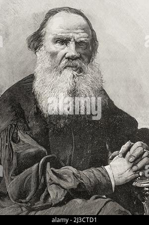 Leo Tolstoi (Lew Nikolajewitsch Tolstoi) (1828-1910). Russischer Schriftsteller. Hochformat. Gravur von Carretero. La Ilustración Española y Americana, 1898. Stockfoto