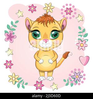 Cartoon-Löwin mit ausdrucksstarken Augen. Wilde Tiere, Charakter, kindisch niedlichen Stil Stock Vektor