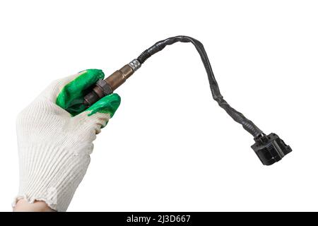 Lambda-Sonde - Sauerstoff-Sensor-Gerät entwickelt, um die Menge des verbleibenden Sauerstoffs im Abgas des Pkw-Motors zu erfassen befindet sich in der Auspuffanlage. Metall Stockfoto