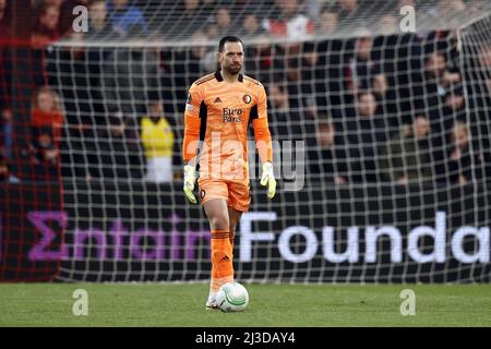 ROTTERDAM - (lr) Feyenoord-Torwart Ofir Marciano während des Conference League-Spiels zwischen Feyenoord und Slavia Prague am 7. April 2022 in Rotterdam, Niederlande. ANP MAURICE VAN STEEN Stockfoto