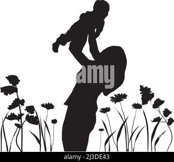 vektor-Illustration von Mutter und Kind, Blumen, Muttertag Hintergrund. Stock Vektor