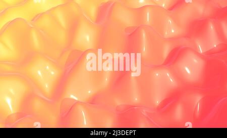 3D abstrakter flüssiger Hintergrund. Wellenoberfläche mit farbigem Gradienten und flüssiger Textur. Wissenschaftlicher, psychedelischer, surrealer Hintergrund. Hochwertige 3D-Illustration Stockfoto
