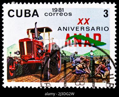 MOSKAU, RUSSLAND - 26. MÄRZ 2022: In Kuba gedruckte Briefmarke zum 20.. Jahrestag der ANAP Serie, um 1981 Stockfoto