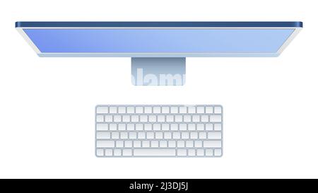 Weißer Mobiler Personal Computer. Draufsicht, neues Modell 2021. Isoliertes Mockup auf weißem Hintergrund. Vektorgrafik Stock Vektor