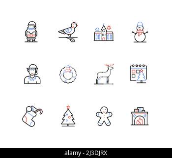 Winterferien und Weihnachten - Linie Design Stil Ikonen Stock Vektor