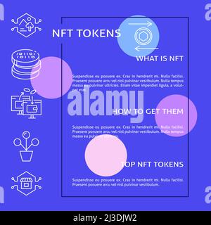 Bannervorlage für NFT-Token mit Platz für Text. Symbole für digitales Geld. Vektorgrafik. Stock Vektor