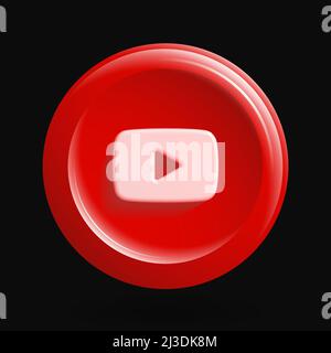 Rotes Symbol Für Die Videoplattform. Isolierte 3D-Wiedergabetaste. Vektorgrafik Stock Vektor