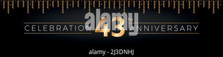 43.-jähriges Jubiläum. Dreiundvierzig Jahre Geburtstagsfeier horizontale Banner mit hellen goldenen Farbe. Stock Vektor