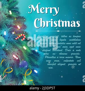Frohe weihnachten Hintergrund mit verzierten Tannenzweigen und Text Vektorgrafik für flache Felddarstellung Stock Vektor