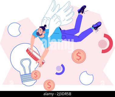 Business Investment und Entrepreneurship unterstützen Fonds Konzept mit Angel Investor bringt Geld für Startup oder Innovation, flache Cartoon-Vektor illustrr Stock Vektor