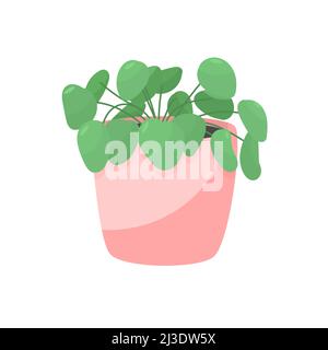 Grün ich Haus Pflanze in einem Topf. Rosafarbener Topf mit Pflanze. Farbenfrohe Vektorgrafik für das Design. Isolierte Vektorgrafik auf weißem Hintergrund Stock Vektor