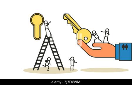 Wichtige Errungenschaft business Takeaway Konzept Vector Illustration erfolg Lösung. Strategie kreative Hand leadership Plan mit Schlüsselloch. Lock Prozess targ Stock Vektor