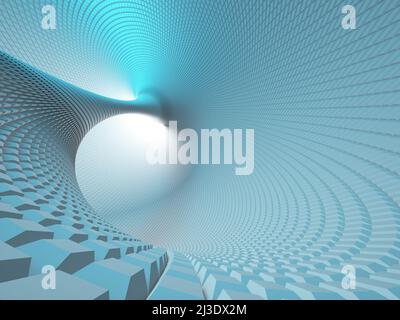 Abstrakter digitaler Hintergrund mit gebogener Tunnelstruktur, 3D Renderdarstellung Stockfoto