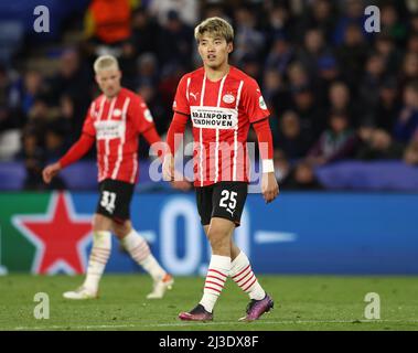 Leicester, England, 7.. April 2022. Ritsu Doan vom PSV Eindhoven während des Spiels der UEFA Europa Conference League im King Power Stadium, Leicester. Bildnachweis sollte lauten: Darren Staples / Sportimage Stockfoto