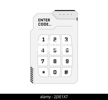 HUD digital futuristische Benutzeroberfläche PIN-Code-Eingabefeld. SCI FI High-Tech-Schutz, Schwarz-Weiß-Bildschirm. Nummer des Gaming-Menüs berühren Sie das Armaturenbrett. Cyber Space Keypad Vektor eps Abbildung Stock Vektor