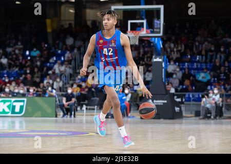 Barcelona, Spanien. 07. April 2022. Michael Caicedo vom FC Barcelona während des Euroleague-Spiels von Turkish Airlines zwischen dem FC Barcelona und Maccabi Playtika Tel Aviv im Palau Blaugrana in Barcelona. Bild: DAX Images/Alamy Live News Stockfoto