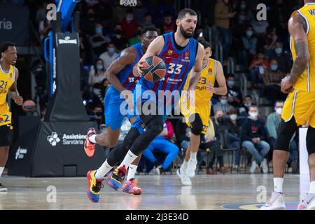 Barcelona, Spanien. 07. April 2022. Nikola Mirotic vom FC Barcelona beim Euroleague-Spiel von Turkish Airlines zwischen dem FC Barcelona und Maccabi Playtika Tel Aviv im Palau Blaugrana in Barcelona. Bild: DAX Images/Alamy Live News Stockfoto