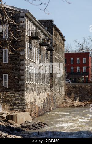 Canal Place in Little Falls, New York, am Mohawk River und Erie Canal Stockfoto