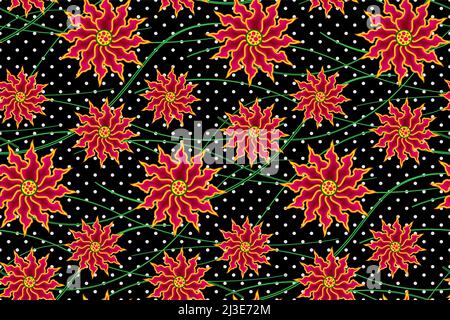 Nahtloses afrikanisches Wachsdruck-Gewebe, ethnisch handgefertigtes Ornament-Design, Blumenmuster-Motive florale Elemente. Vektor-Textur, afro bunte Textil Stock Vektor