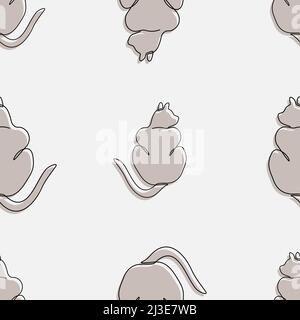 Schönes Muster von Hand ertränkten Katze in einer Linie Zeichnungsstil und Minimalismus-Stil, Vektor-Kunst. Stock Vektor