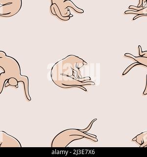 Schönes Muster von Hand ertränkten Katze in einer Linie Zeichnungsstil und Minimalismus-Stil, Vektor-Kunst. Stock Vektor