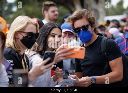 MELBOURNE, AUSTRALIEN, Albert Park Grand Prix Circuit, 7. April: Fernando Alonso (ESP) vom Team Alpine beim Australian Formel 1 Grand Prix auf dem Albert Park Grand Prix Kurs am 7. April 2022. Stockfoto