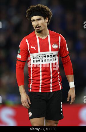 Leicester, England, 7.. April 2022. Andre Ramalho vom PSV Eindhoven während des Spiels der UEFA Europa Conference League im King Power Stadium, Leicester. Bildnachweis sollte lauten: Darren Staples / Sportimage Stockfoto