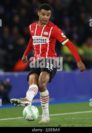 Leicester, England, 7.. April 2022. Cody Gakpo vom PSV Eindhoven während des Spiels der UEFA Europa Conference League im King Power Stadium, Leicester. Bildnachweis sollte lauten: Darren Staples / Sportimage Stockfoto