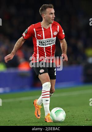 Leicester, England, 7.. April 2022. Mario Gotze vom PSV Eindhoven während des Spiels der UEFA Europa Conference League im King Power Stadium, Leicester. Bildnachweis sollte lauten: Darren Staples / Sportimage Stockfoto