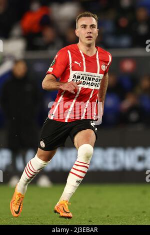 Leicester, England, 7.. April 2022. Mario Gotze vom PSV Eindhoven während des Spiels der UEFA Europa Conference League im King Power Stadium, Leicester. Bildnachweis sollte lauten: Darren Staples / Sportimage Stockfoto