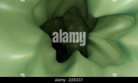 Abstrakter Tunnel aus ungewöhnlicher Höhle mit deformierten Wänden, nahtlose Schleife. Design. Fantasy-Konzept, fliegen in einem unheimlichen Biegen endlosen Korridor. Stockfoto