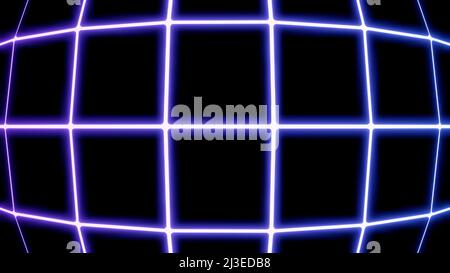 Abstraktes konvexes Gitter, das sich von rechts nach links bewegt. Design. Farbverlauf rosa und rote Quadrate auf schwarzem Hintergrund, nahtlose Schleife. Stockfoto