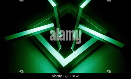 Metallsilhouetten aus Sechsecken, die sich um das quadratische Loch drehen, nahtlose Schleife. Design. Hypnotische optische Täuschung. Stockfoto