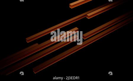 Abstrakte diagonale Bewegung von bunten Balken isoliert auf einem schwarzen Hintergrund. Design. 3D Streifen bewegen sich in die gleiche Richtung. Stockfoto