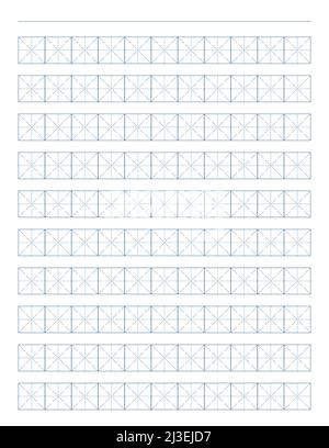 Arbeitsmappe zum Schreiben von Hieroglyphen. Liniertes Papier zum Drucken. Geometrisches Muster für die Schule. Realistisches liniertes Papier. Simulator zum Schreiben von Chinesisch Stock Vektor