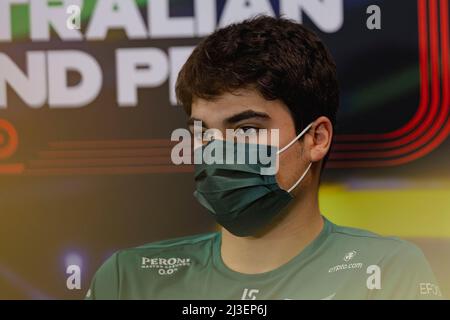 Albert Park, Melbourne, Australien. 8. April 2022. FIA Formula 1 Australian Grand Prix, Freie Trainingseinheiten; Aston Martin-Fahrer Lance Bummel bei der australischen Formel 1 Grandprix Pressekonferenz Credit: Action Plus Sports/Alamy Live News Stockfoto