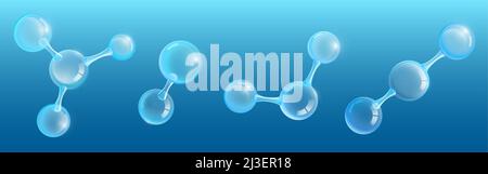 Abstrakte molekulare Struktur aus glänzenden Glaskugeln. Vector realistischer Satz von 3D Molekülen, chemischen oder biotechnologischen Modellen mit transparentem Kristall Stock Vektor