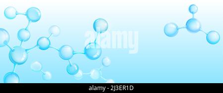 Abstrakte Moleküle auf blauem Hintergrund. Konzept der Wissenschaft, Chemie, Medizin und mikroskopischer Laborforschung. 3D Vektoratome modelliert Struktur, Stock Vektor