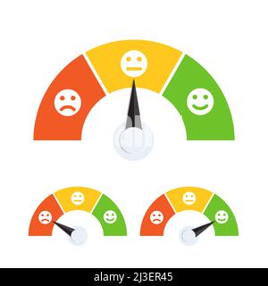 Kundenzufriedenheitsmessgerät mit drei Emoticons Symbolvektoren für Grafikdesign, Logo, Website, Social Media, mobile App, UI-Abbildung Stock Vektor