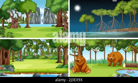 Szenen mit wilden Tieren in Wald Illustration Stock Vektor
