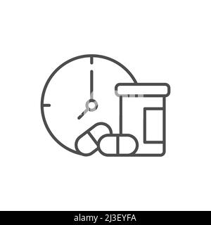 Pille Zeit Symbol, medizinische Pillen und Uhr Vektor Illustration flachen Stil Design auf weiß isoliert. Farbenfrohe Grafiken Stock Vektor