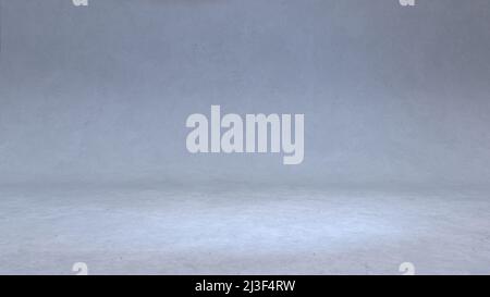 3D Render: Szene mit leerem Studio-Raum zur Produktplatzierung oder Designvorlage mit Wandhintergrund in Vollbildabsicht Stockfoto