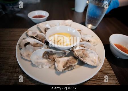 Mittagsbuffet Raw Oysters im J W Marriott Cafe JW Marriott Hotel, 4 Sukhumvit Rd, Khwaeng Khlong Toei, Khlong Toei, Bangkok Thailand Stockfoto