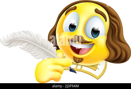 Shakespeare Poet Emoticon Emoji Cartoon Face Ikone Stock Vektor