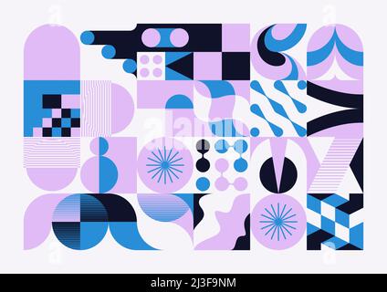 Abstraktes Muster Grafikdesign inspiriert von der Ästhetik der Moderne Kunst mit kühnen geometrischen Formen und abstrakten Figuren. Stock Vektor