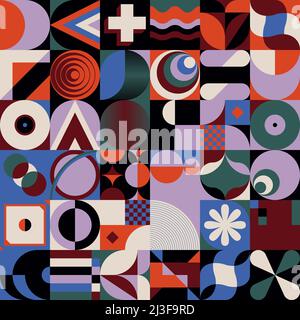 Vom Bauhaus inspirierte abstrakte Kunstwerke mit Vektorelementen und auffälligen geometrischen Formen. Stock Vektor