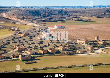 Traditionelle Weinkeller. Atauta, Provinz Soria, Castilla Leon, Spanien. Stockfoto