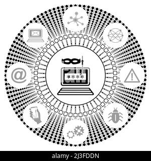 Konzept von Phishing mit verbundenen Symbolen Stockfoto